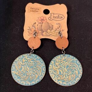 Justin Boots Blue and Gold Leather Earrings